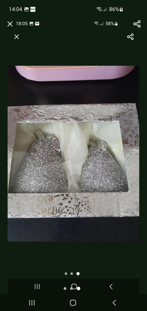  — silver bling pear ornament set x 2 NEW