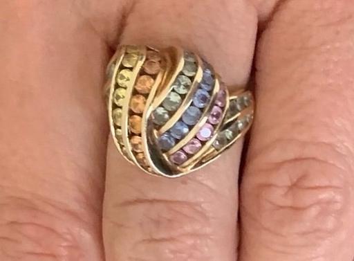  — Multi colour sapphire 9k yellow gold ring