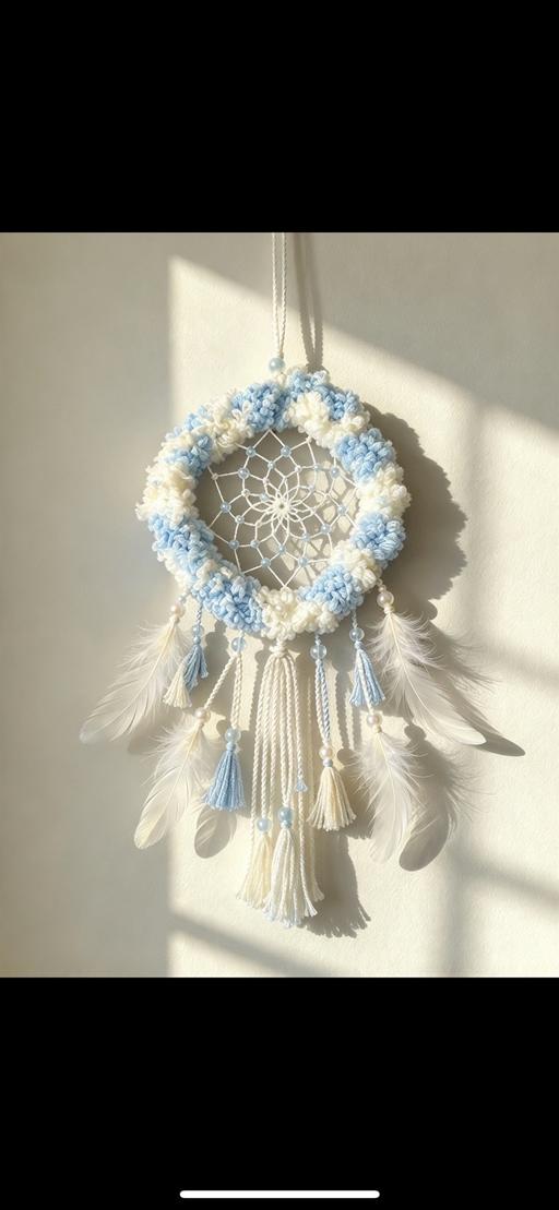  — Handmade blue & white fluffy dreamcatcher