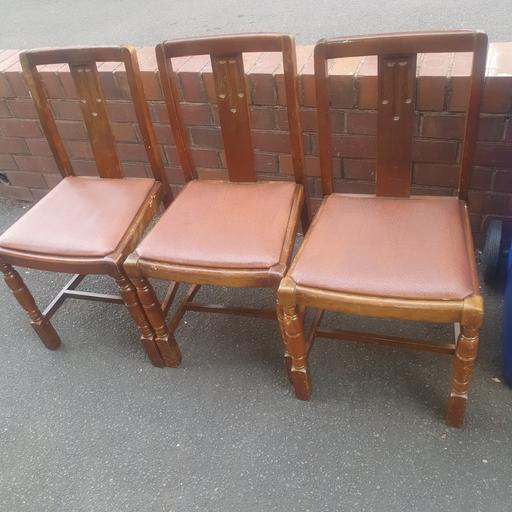  — 3 Vintage Wooden Dining Chairs With Leather