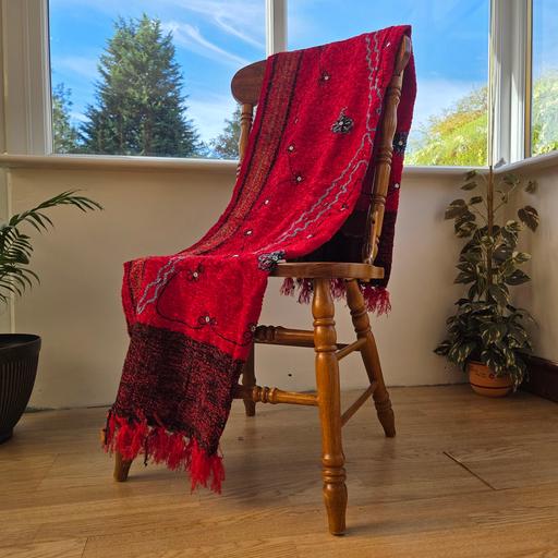  — Floral Embroidered Red/Blue Shawl Throw