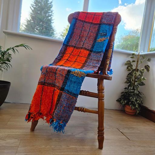  — Vibrant Orange & Blye Fuzzy Tasseled Throw
