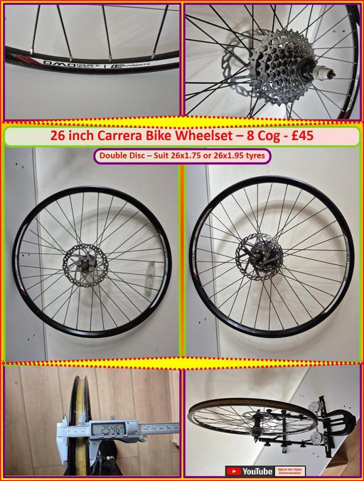 — 26 inch Carrera Bike Wheelset. Disc. 8 Cog