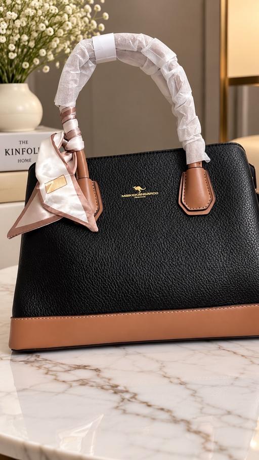  — Black structured shoulder bag with scarf