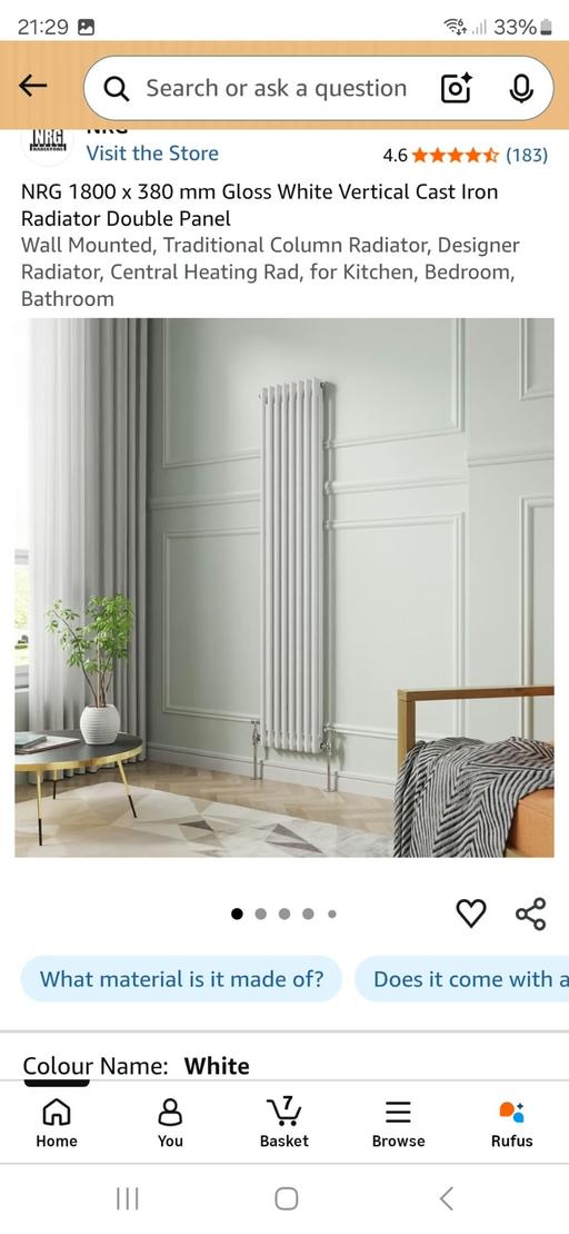  — NRG 1800 x 380 mm Gloss White Vertical Cast I