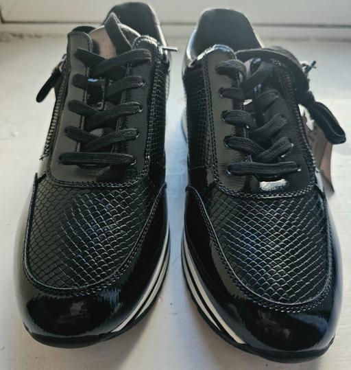  — Pavers Black Patent Croc-Effect Trainers UK 8