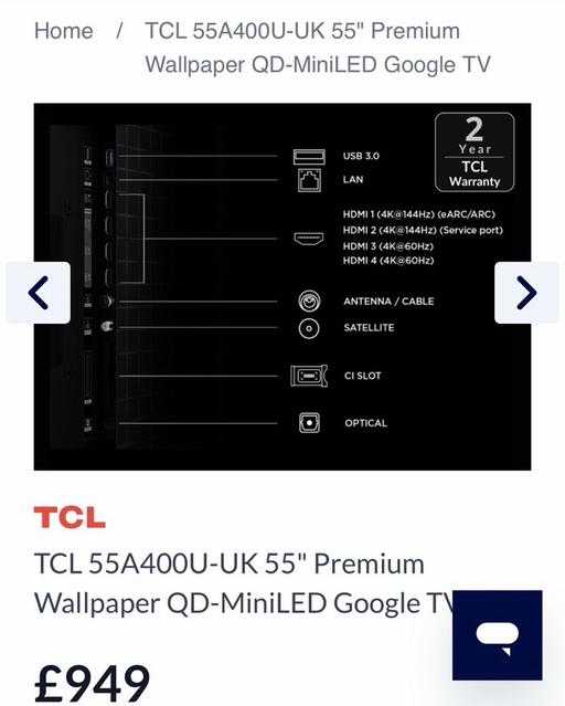  — TCL55A400U-UK 55”Premium Wallpaper Google TV