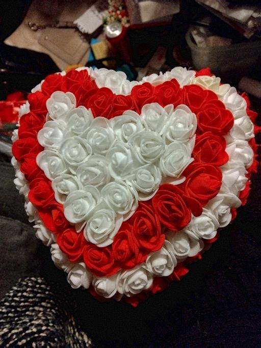  — Rd and white foam rose cushion