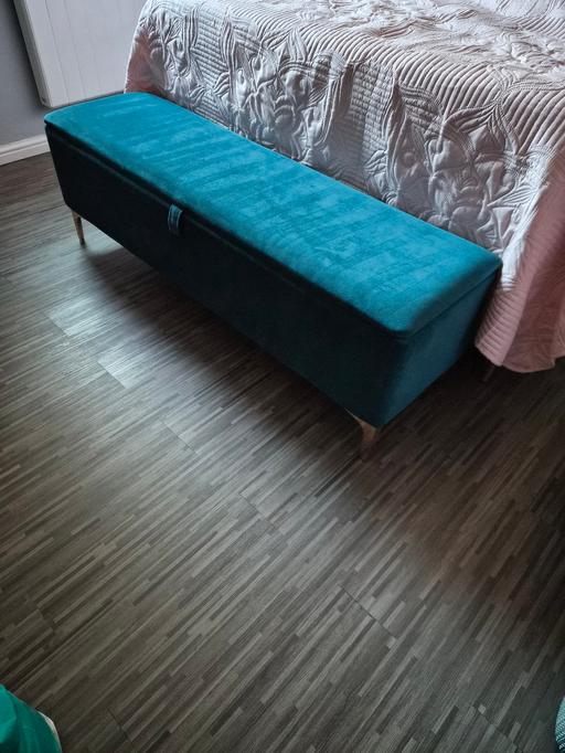  — Teal Velvet Storage Ottoman