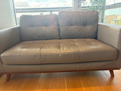  — Dwell 2 seater modern grey leather sofa