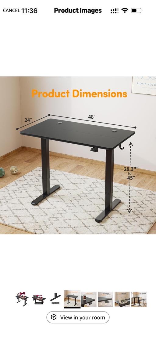  — Office Desk Adjustable Height 120cmx60cm
