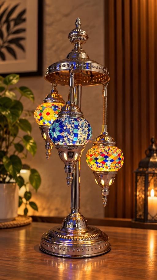  — Table Lamp-3 Globe with colourful glass