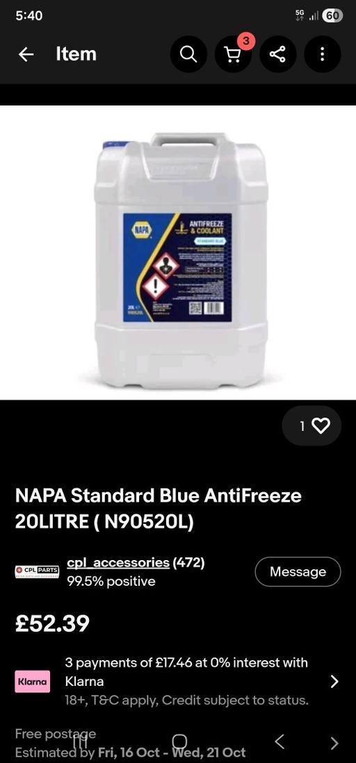  — anti freeze and coolant 20 litres