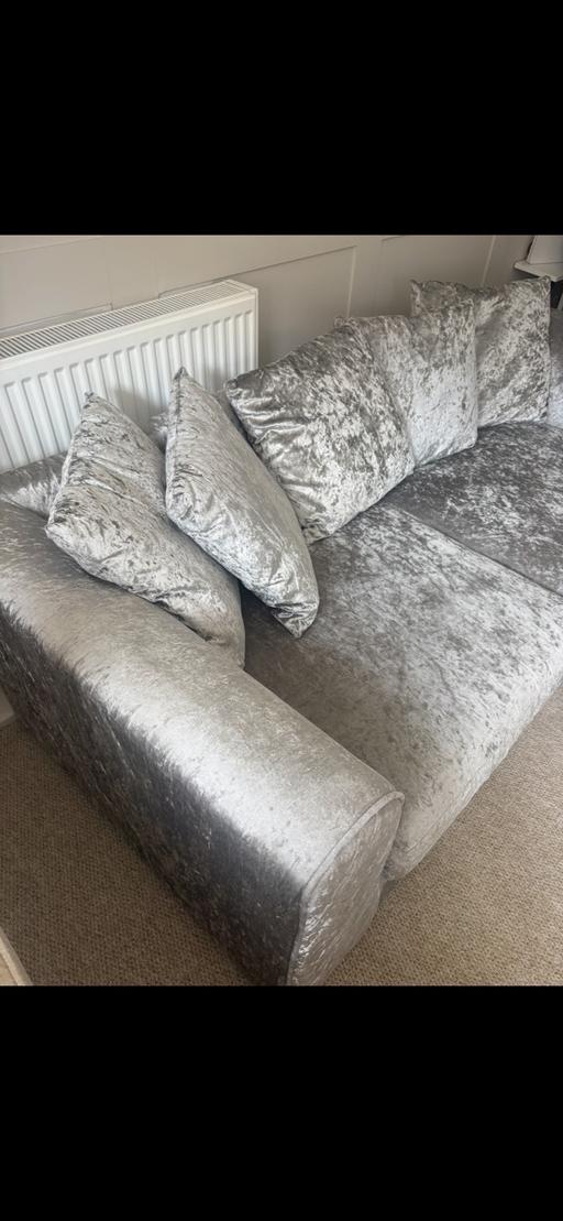  — Like new. Velour 3 seater sofa. Fab condition
