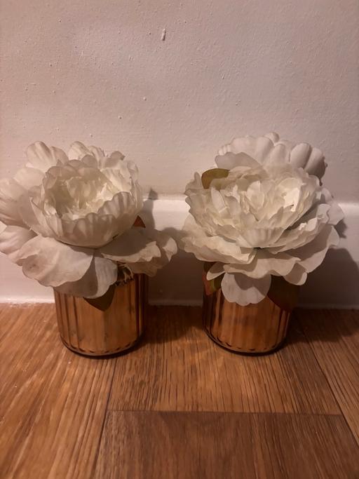  — Artificial White Peony Flowers in Rose Gold
