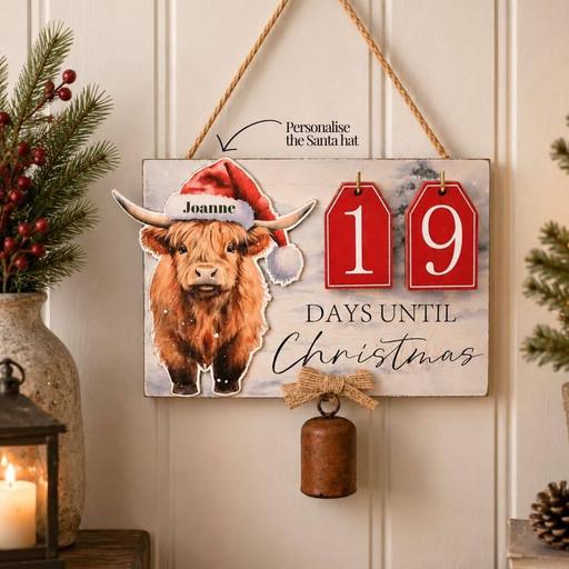  — Highland Cow Countdown Plaque