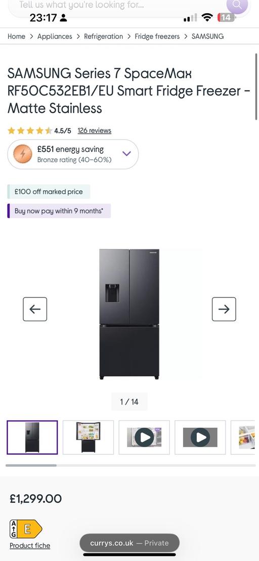  — Samsung American style fridge freezer