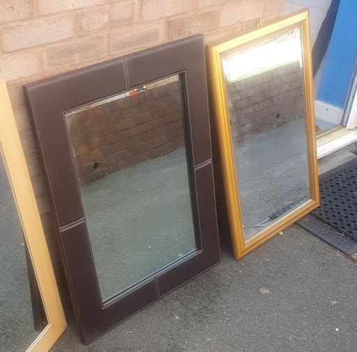  — 2 Large , Gold & Brown Leather Wall Mirrors ,