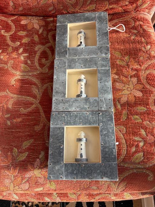  — Decorative lighthouse wall art x3 grey wood