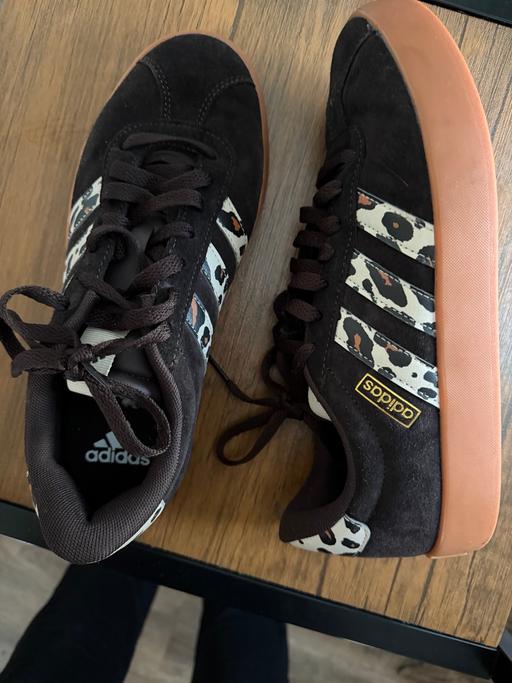  — Size 7 adidas leopard print trainers
