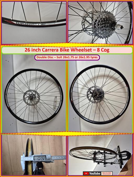  — 26 inch Carrera Bike Wheelset. Disc. 8 Cog.
