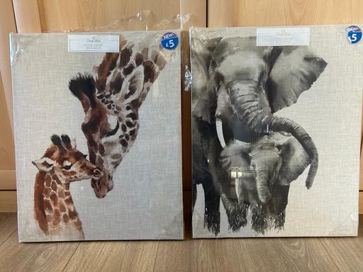  — 2 x animal canvases. Elephants &giraffes. New