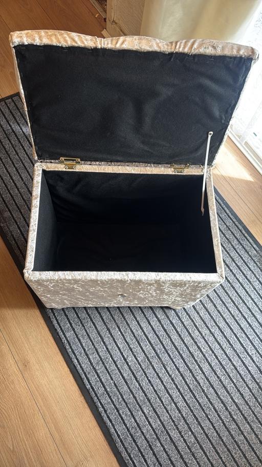  — Champagne velvet stool with storage