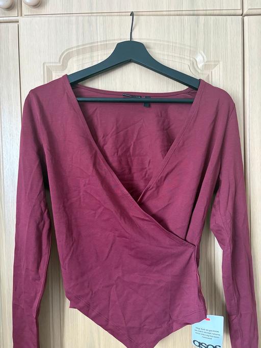  — burgendy asymentrical top