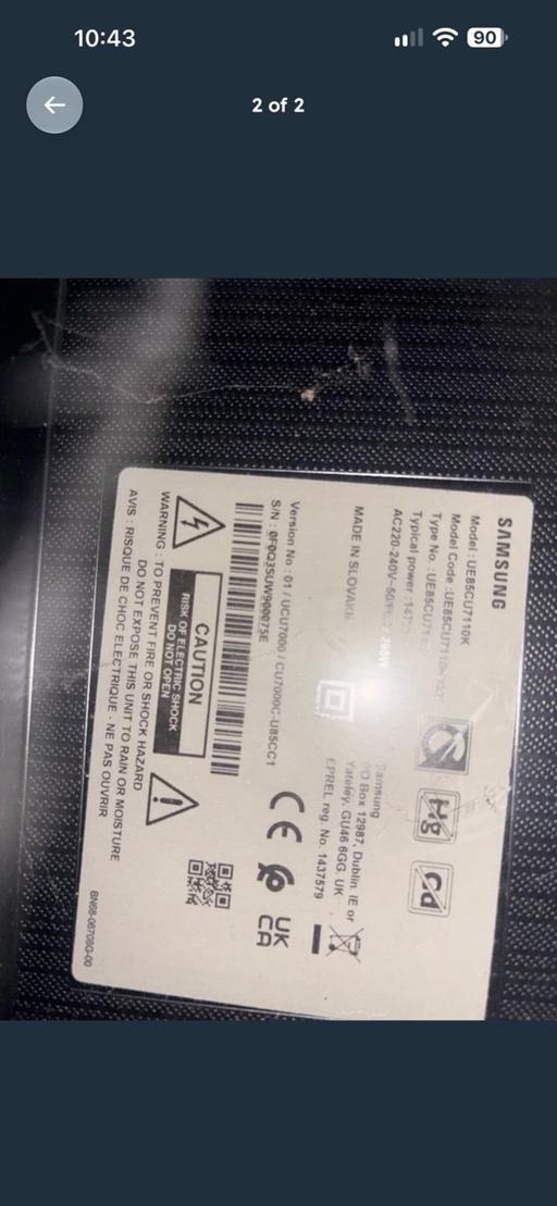  — 90inch Samsung TV ##broken LED panel##
