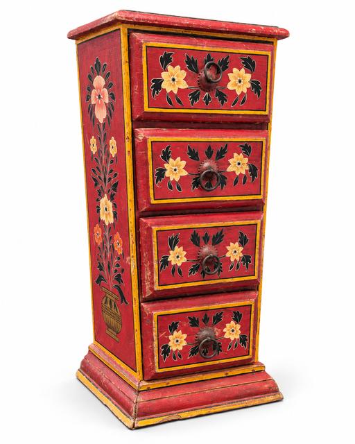  — Hand-Painted Red Floral Wooden Chest of 4 Dra