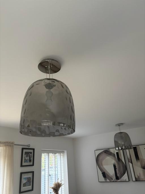  — Pair of heavy ornate glass hanging lights