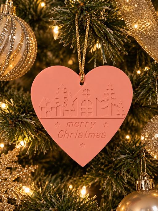  — 6x pink heart hanging Christmas tree ornament