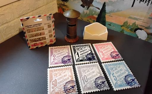  — vintage brass postbox money box & coasters