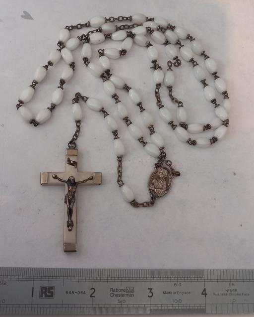 — French Lourdes Rosary Milk Glass beads