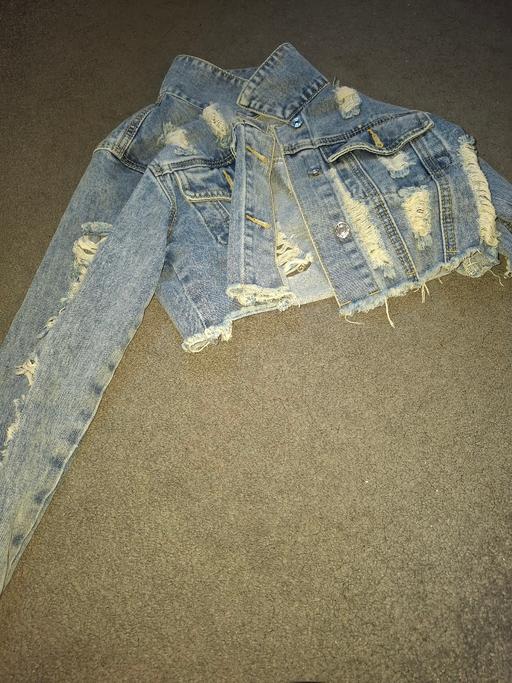  — girls sheen denim jacket size Xs