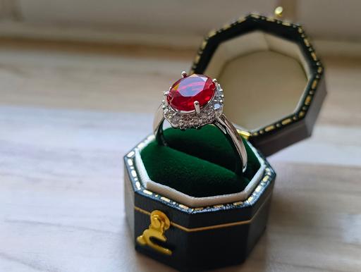  — Silver Brilliant Cut Red Stone Ring