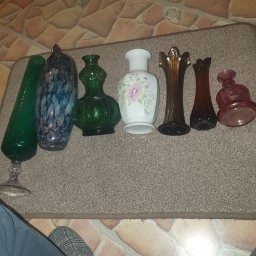  — 6 Glass & 1 Ceramic Vases , VGC, Attractive