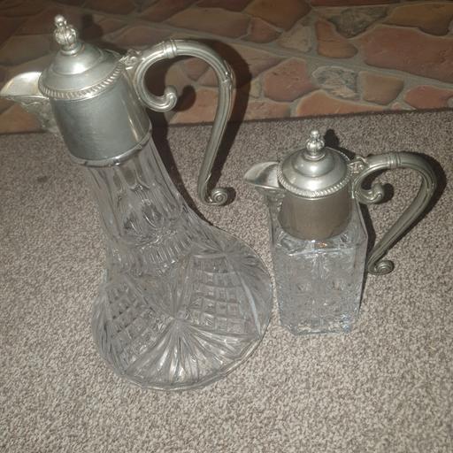  — 2 , Cut Glass , Silver Plated, Decanters ,VGC