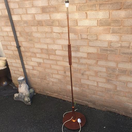  — Vintage Standing Lamp, Wood & Rose Gold Metal