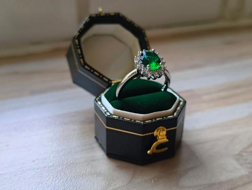  — Silver Brilliant Cut Green Stone Ring