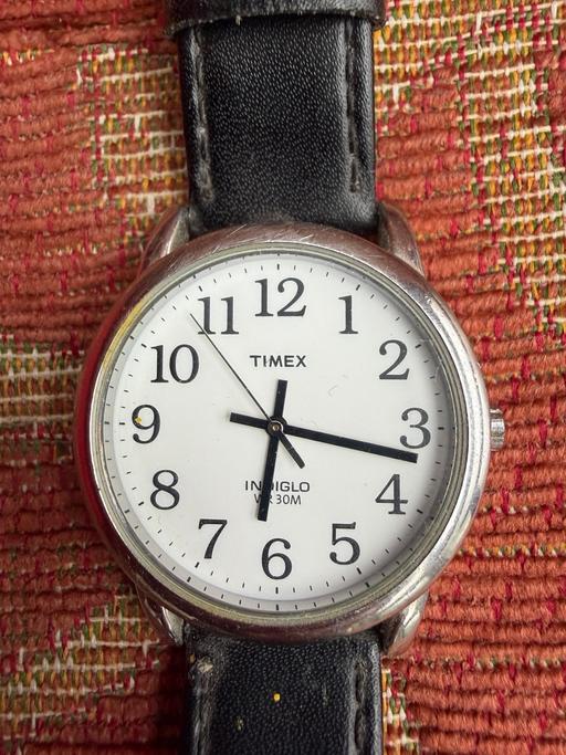  — Timex indiglo watch with black leather strap