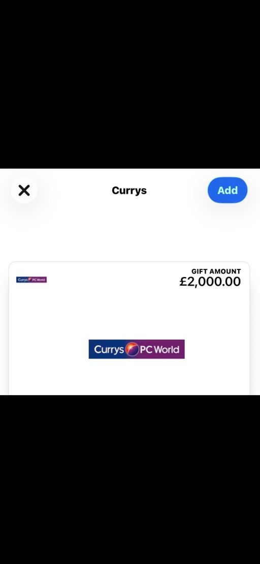 — £2000 Curry’s & PC world gift voucher