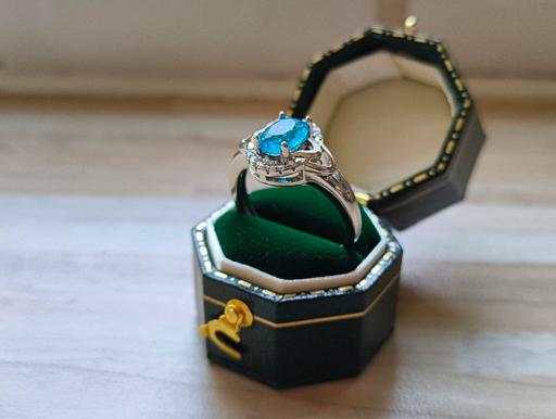  — Silver Brilliant Cut Blue Stone Ring