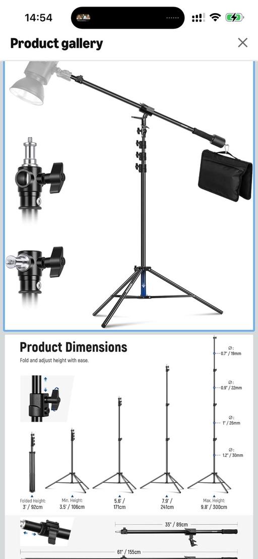  — Video light stand with boom