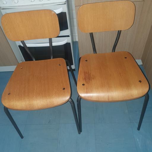  — 2 Lovely, Wood & Metal Stackable Chairs, VGC