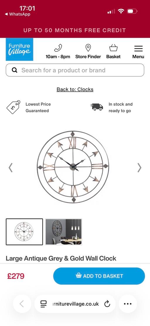  — Large Antique Grey & Gold Wall Clock