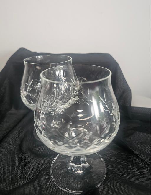  — 2 x vintage cut crystal brandy balloon gl
