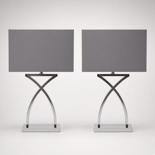  — Pair of Chrome Cross-Base Grey Lamps