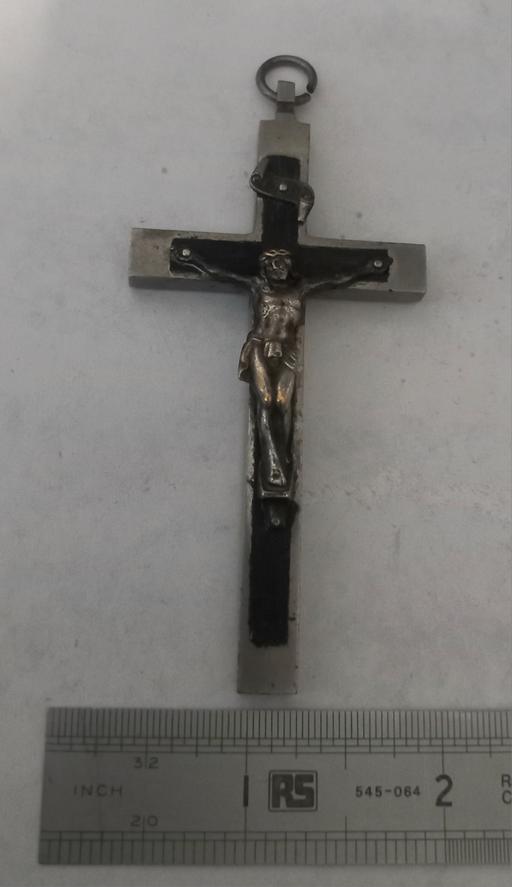  — Antique Catholic Ebony Crucifix Cross Pendant