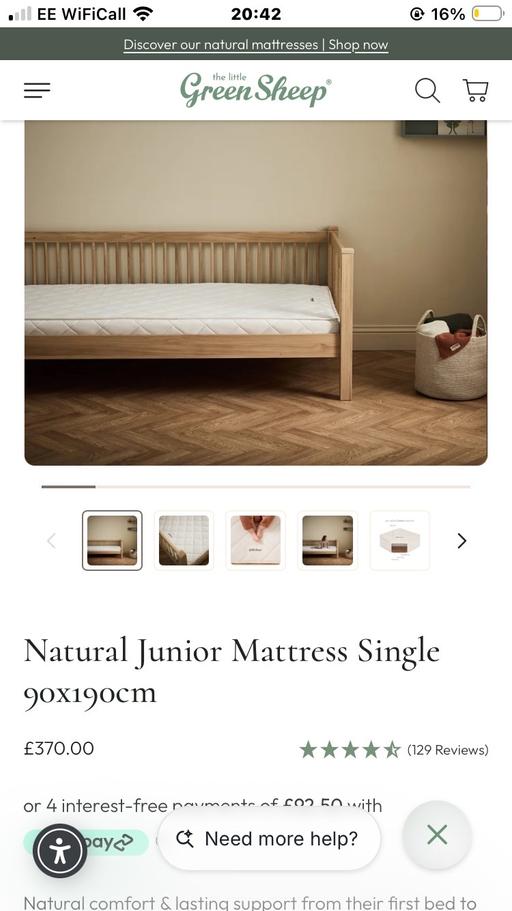  — Natural Junior Mattress  Single